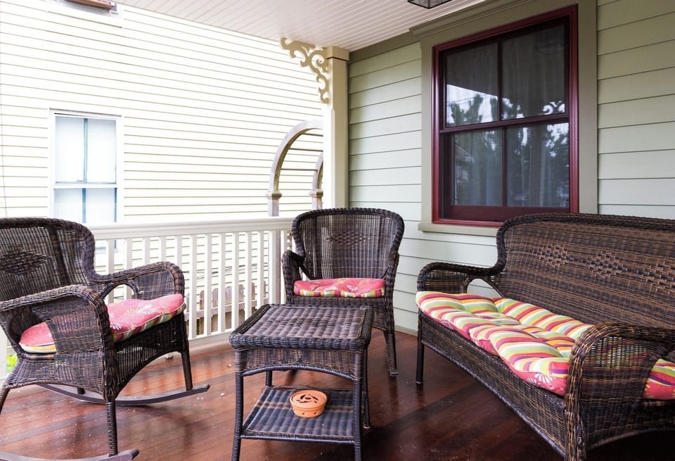 Sunny morning porch perfect for a cup o'joe