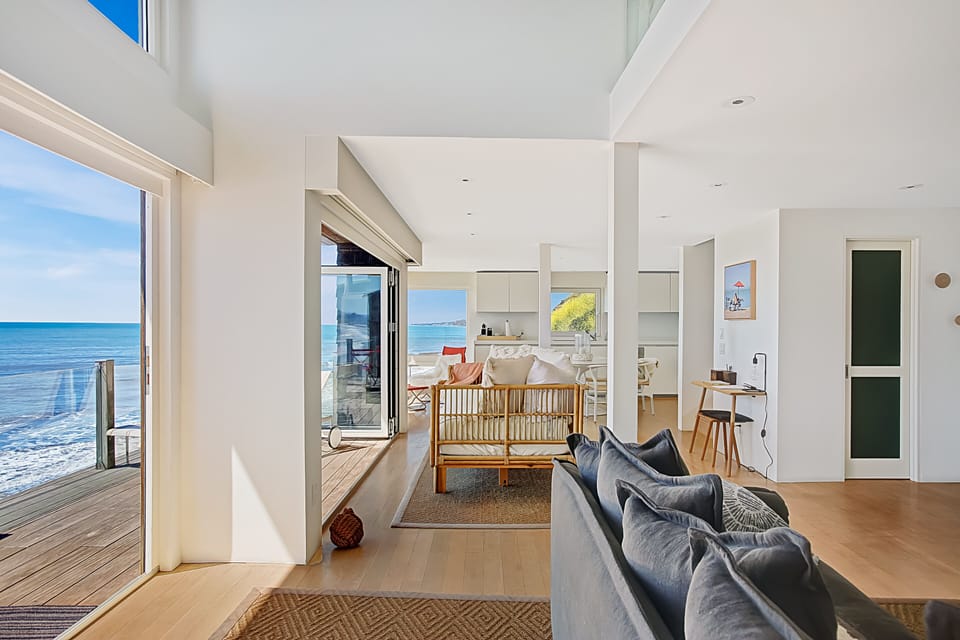 Living room into dining and kitchen