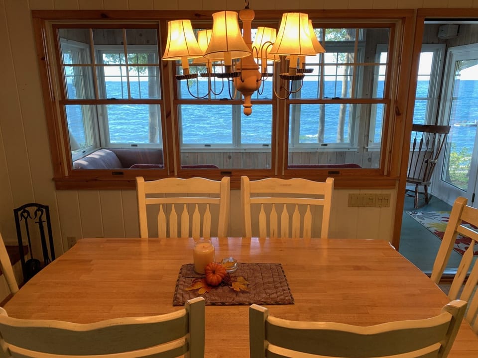 Kitchen table with view of water 
