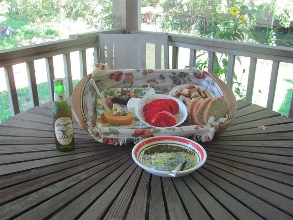 Good bread, good cheese,  fresh garden tomatoes, cold drinks! Summertime!