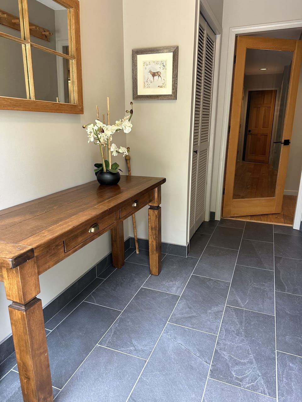 Foyer with heated slate tile floors 