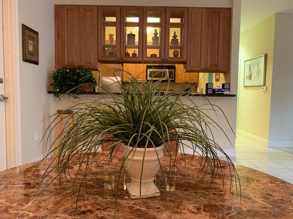 Dining area looking into kitchen
