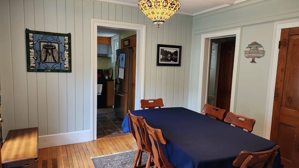 The dining room looking into the kitchen