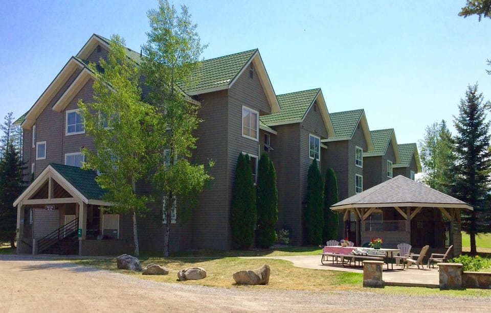 Pine Building and gazebo with hot tub