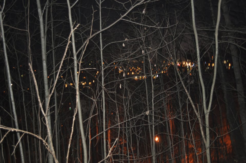 This is your view from the Hot Tub at night.  Pigeon Forge Lights from the Mtn.