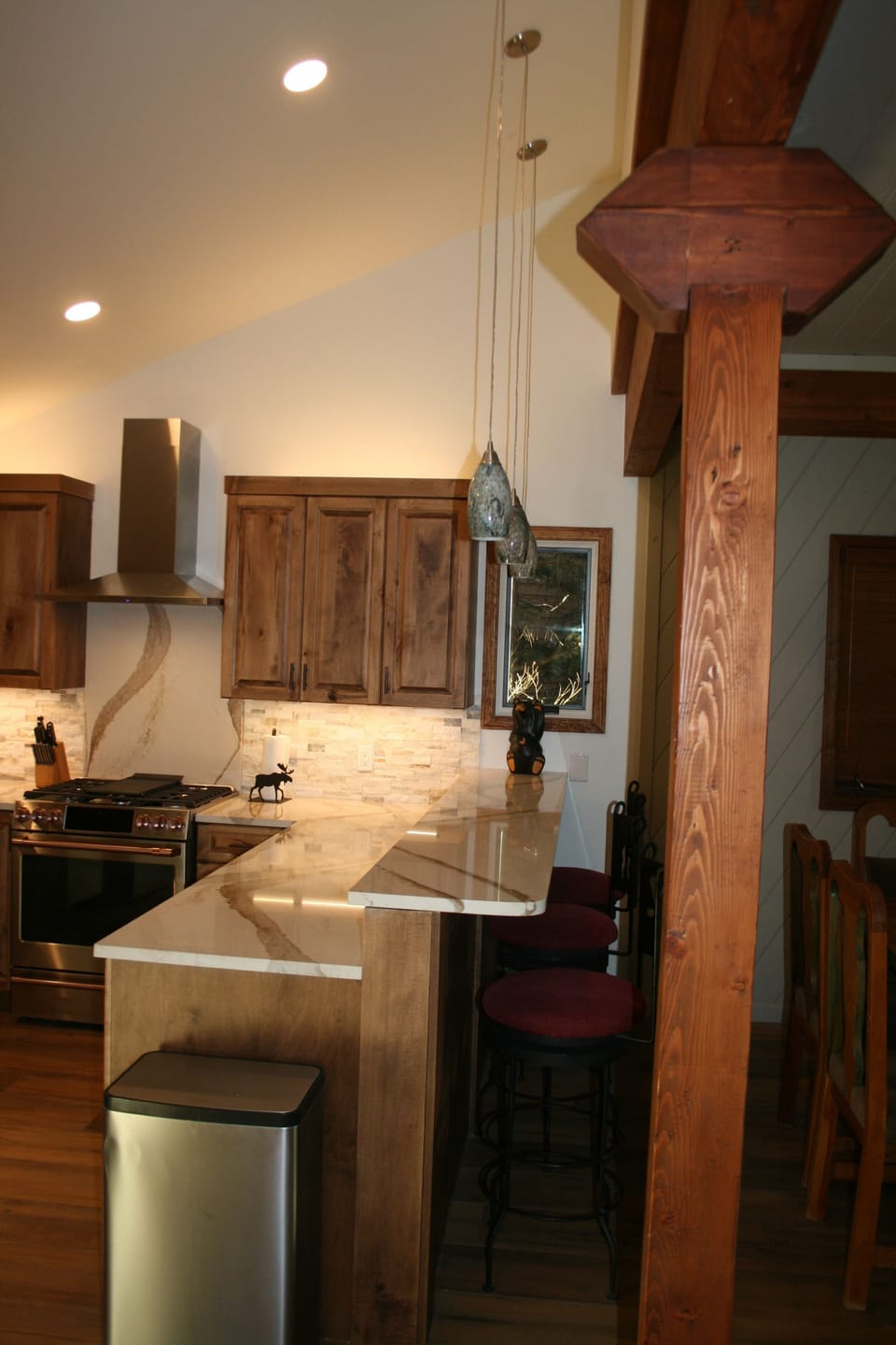 Kitchen, view down bar side