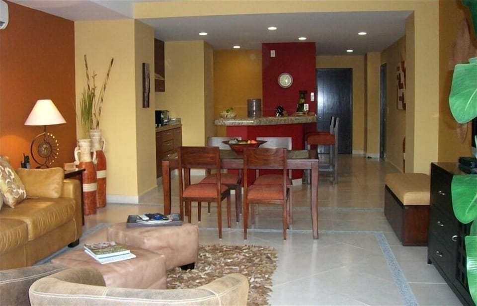 The spacious living and eating areas as viewed from the balcony