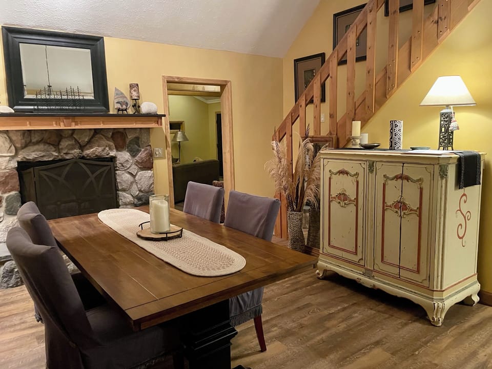 Dining area with fireplace