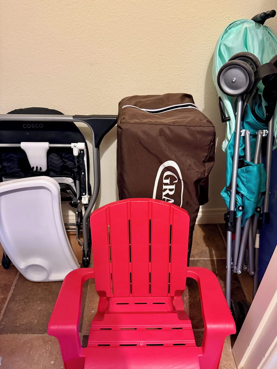We provide: High Chair, Pack & Play (sheet not included), Umbrella Stroller, etc