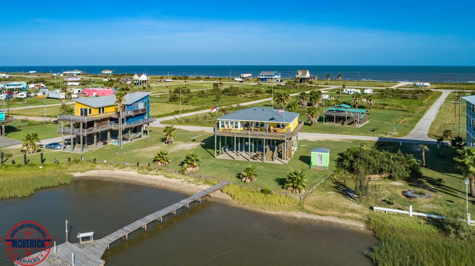 Aerial view of the Krusty Krab. We no longer have a pier.