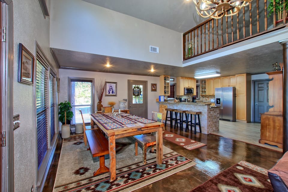 Dining room and kitchen .