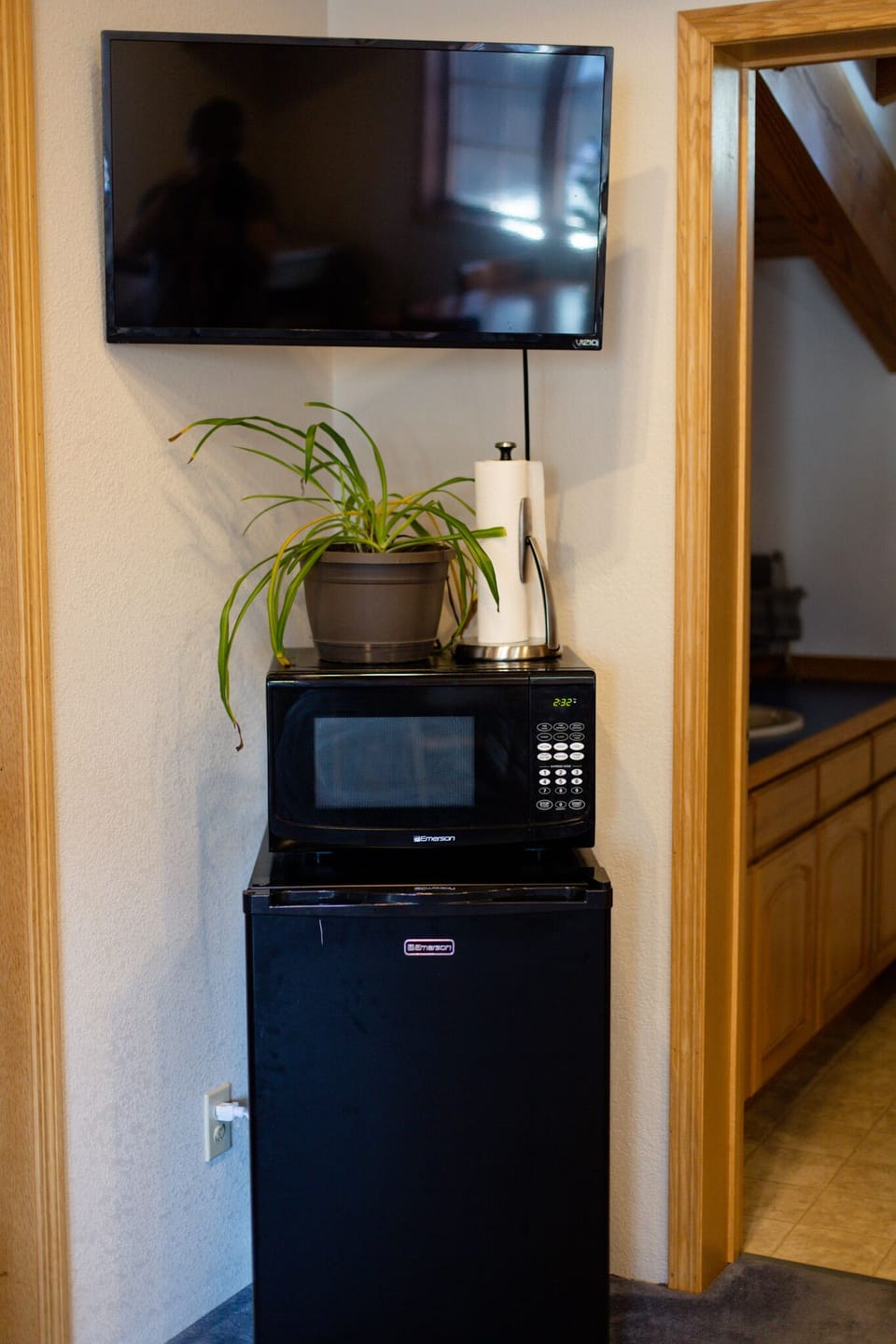 Smart TV for fun, microwave and mini fridge for food on the go!