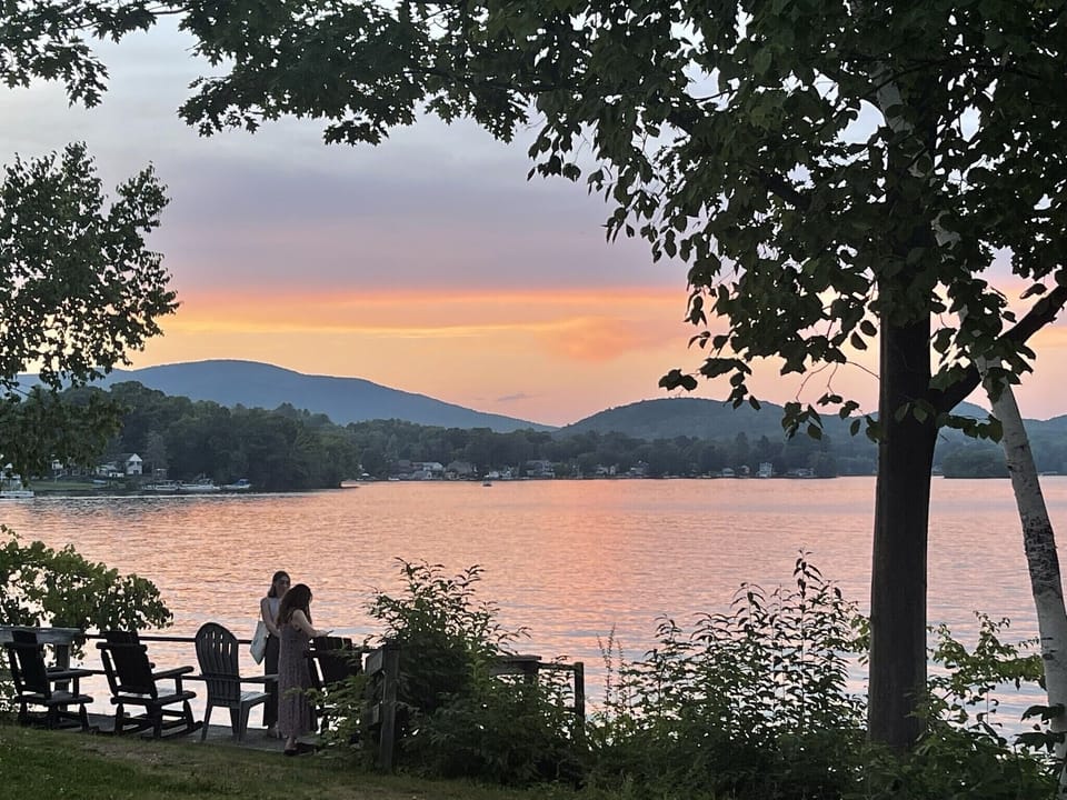 View at night by the lake nearby 