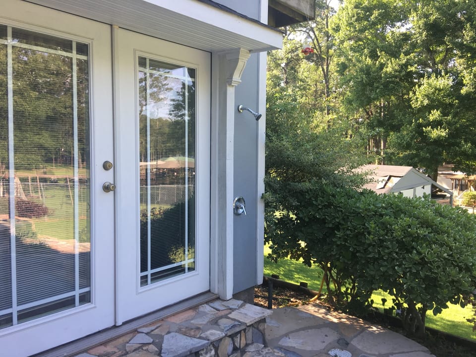 Outside shower on a patio 