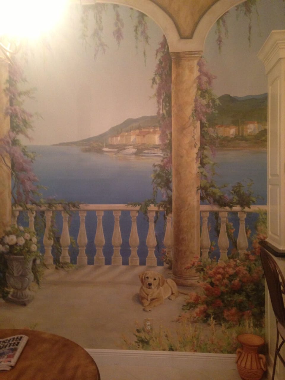 Our hand painted mural in breakfast nook.  