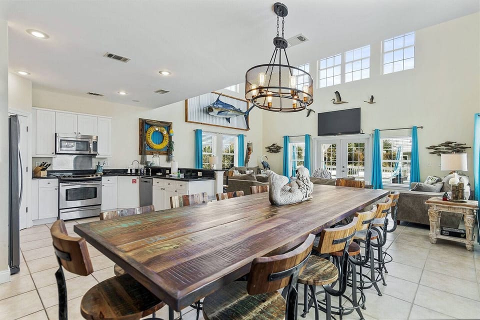 Spacious dining table set for shared meals & long conversations