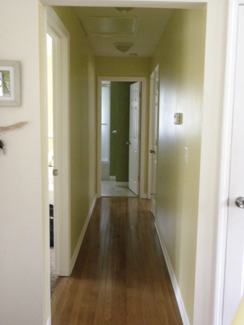 Looking down the hall to the 2nd bath