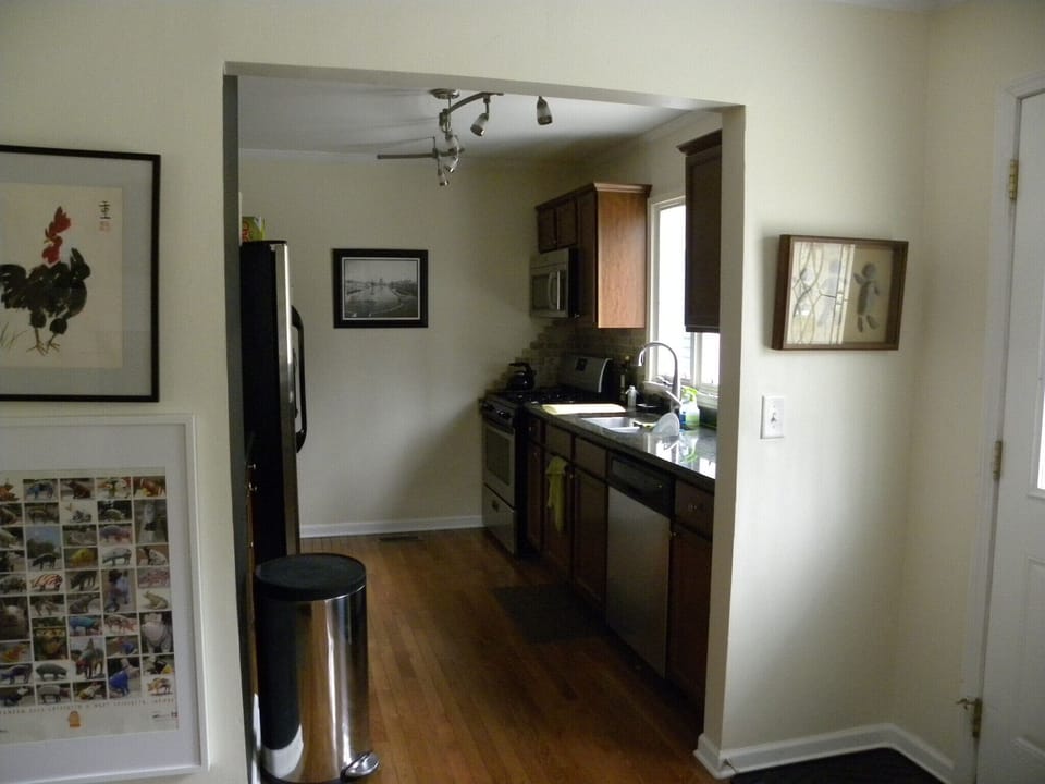 Looking at the kitchen from the living room