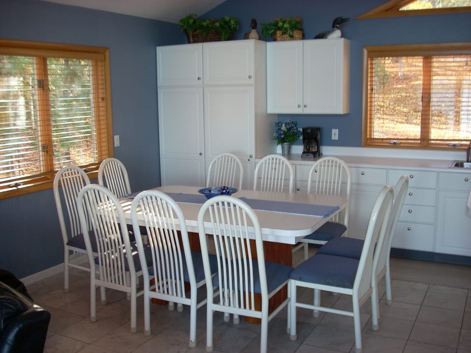 The dining table seats up to 10 for special occasions.    