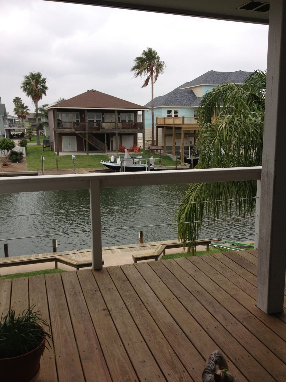 On upstairs balcony, looking across canal