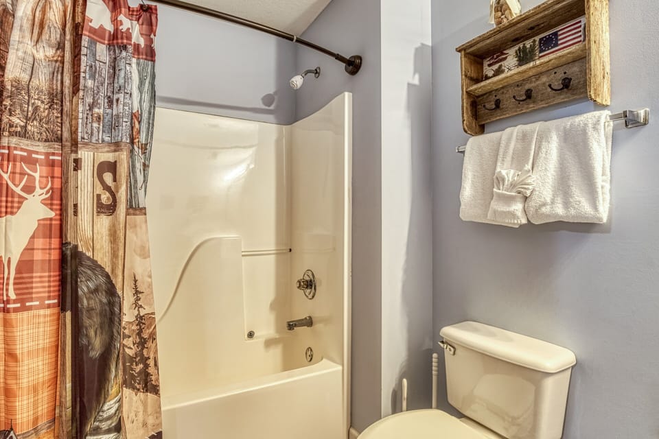 Vacation Rental with a Hot Tub in the Smoky Mountains "Pigeon River Retreat" - Bathroom with tub/shower combo