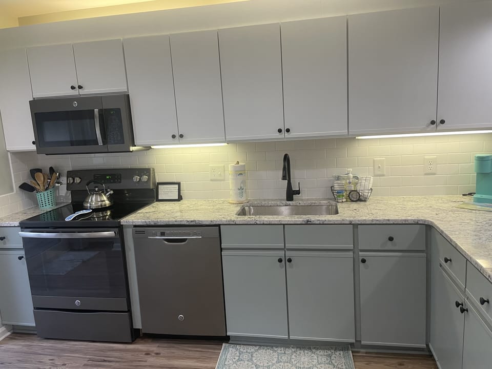 Granite countertop, slate appliances