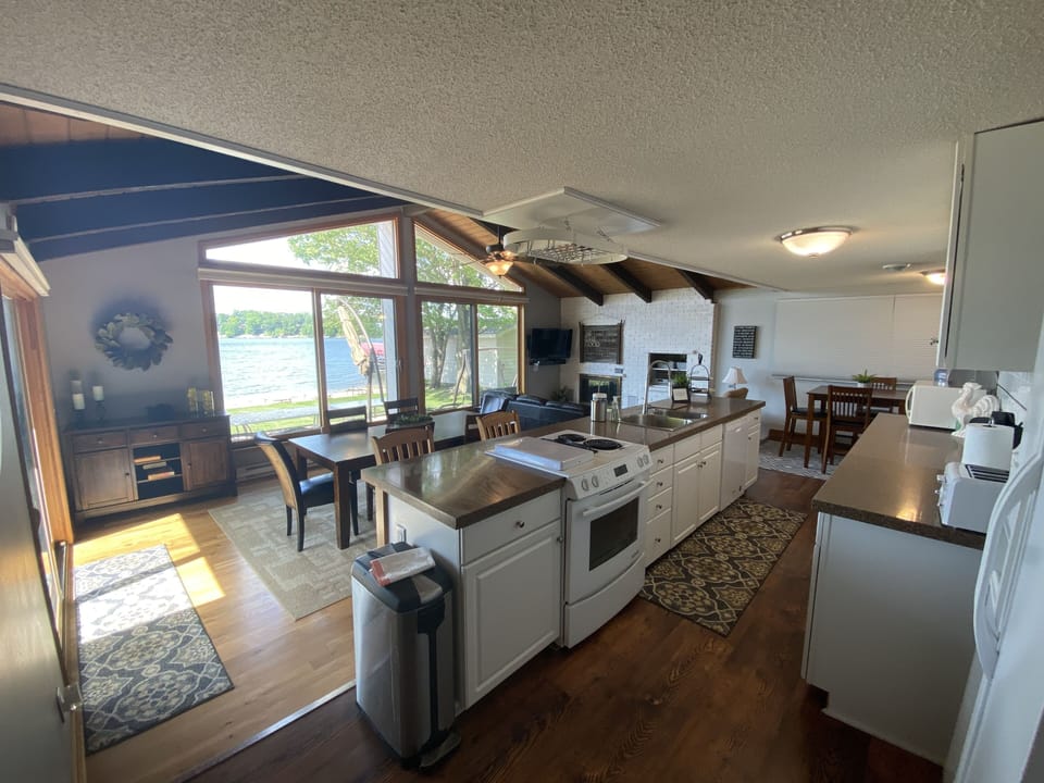 Kitchen opens to living area.