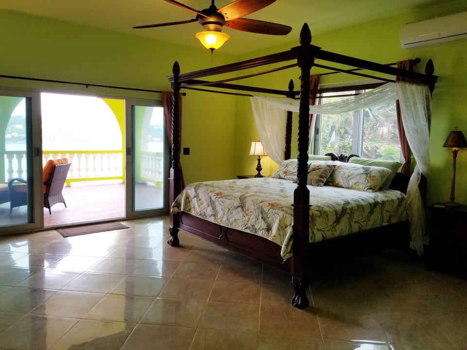 The Jungle Room has an adjoining balcony that overlooks Magens Bay