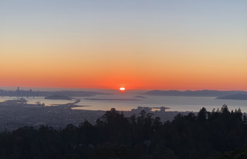 Sun setting over Golden Gate Bridge