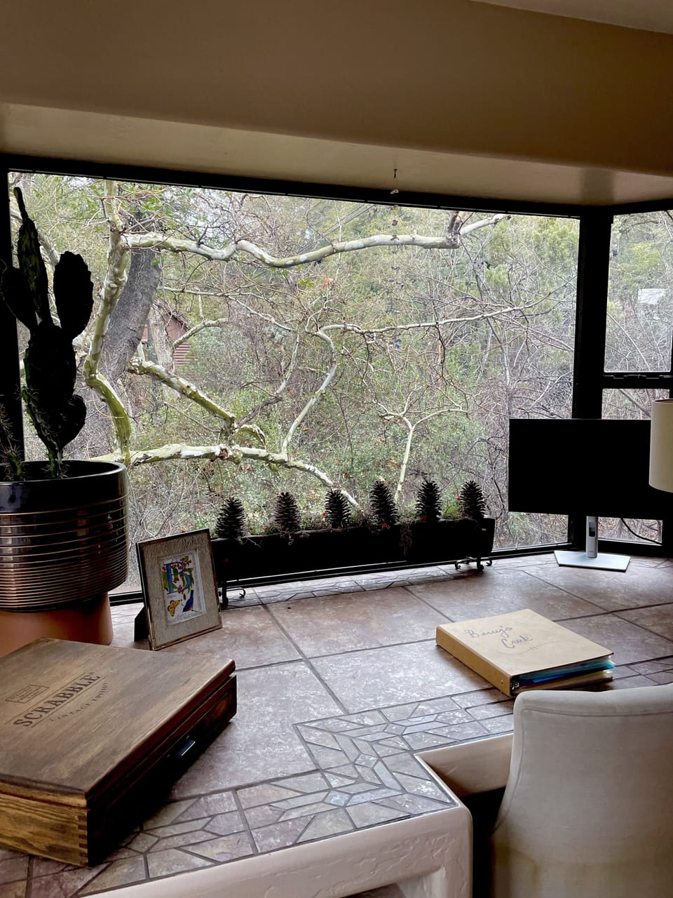 Work area with a view. Monitor available for use.