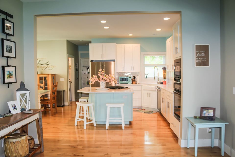 Open-concept kitchen, living, and dining rooms
