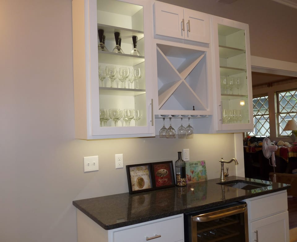 Wine bar area with dual temp fridge