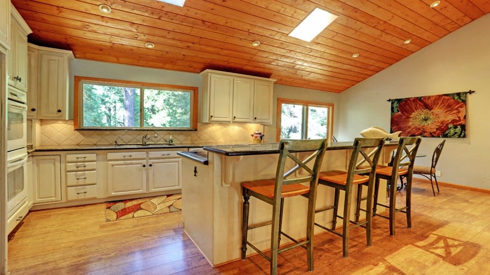 Kitchen skylights allow plenty of natural light to come in.