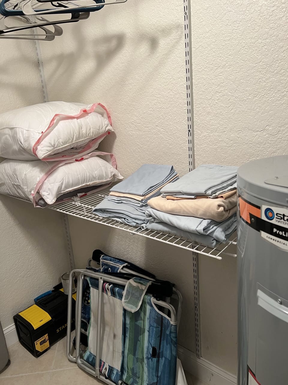 Beach chairs, basic tools, extra pillows and sheets