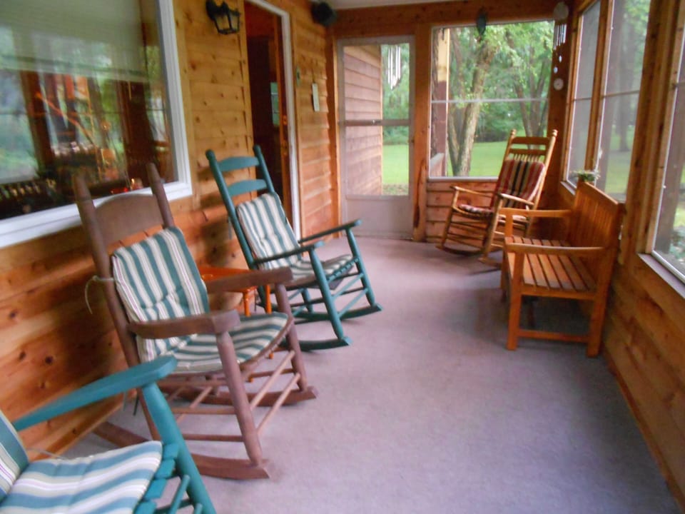 The best place for morning coffee--our screened-in porch!