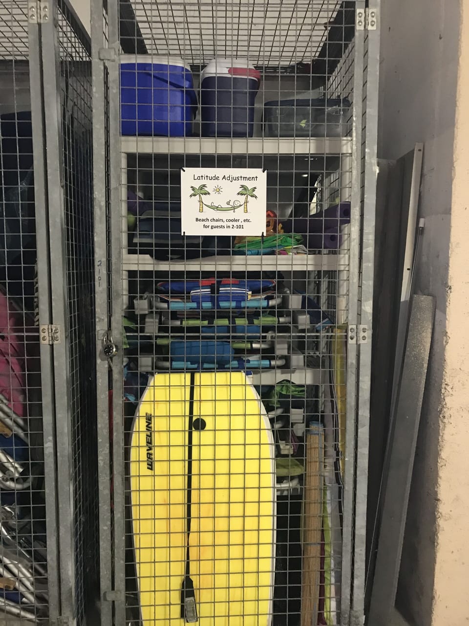 Latitude Adjustment guests access storage locker for beach chairs, coolers, etc.
