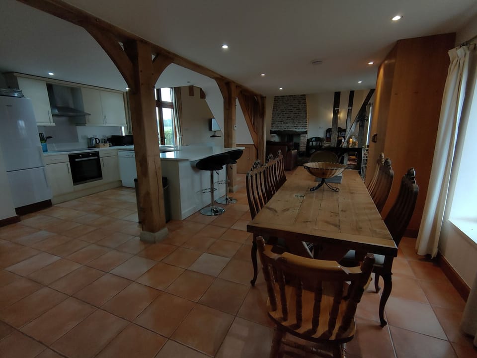 Hay Barn open plan kitchen, dining area and lounge.  