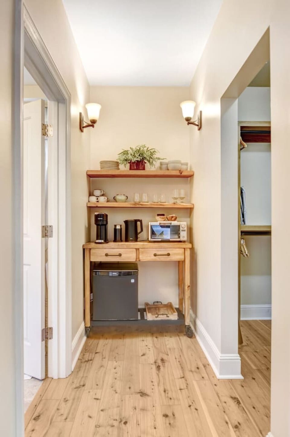 Coffee Nook with dishes, silver and glassware