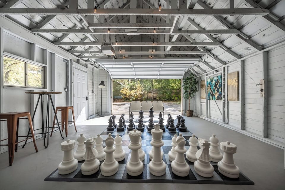 Game Garage with lifesize chess, checkers, and Connect-4