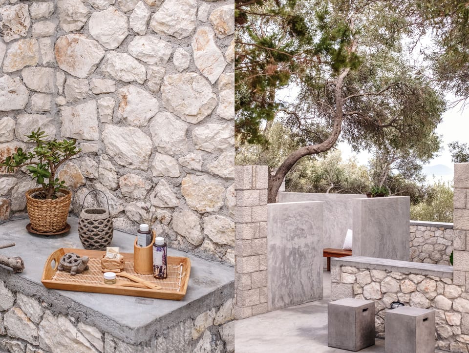 views of the outside shower facilities at night