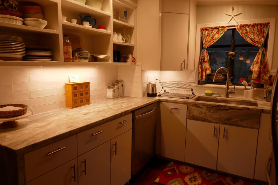 New kitchen renovation with quartzite counters and subway tile backsplash!