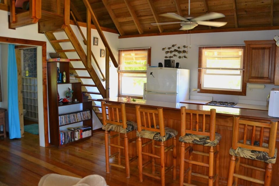 Kitchen and stairs to the loft.