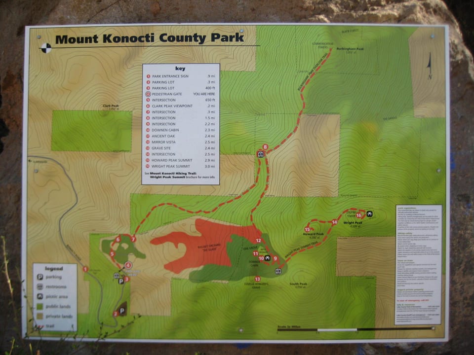 Trial map of hike to top of Mt Konocti's 3 highest peaks