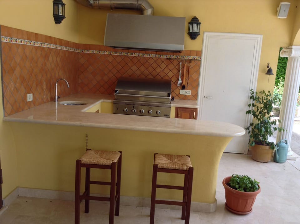 BBQ area with counter for seating.