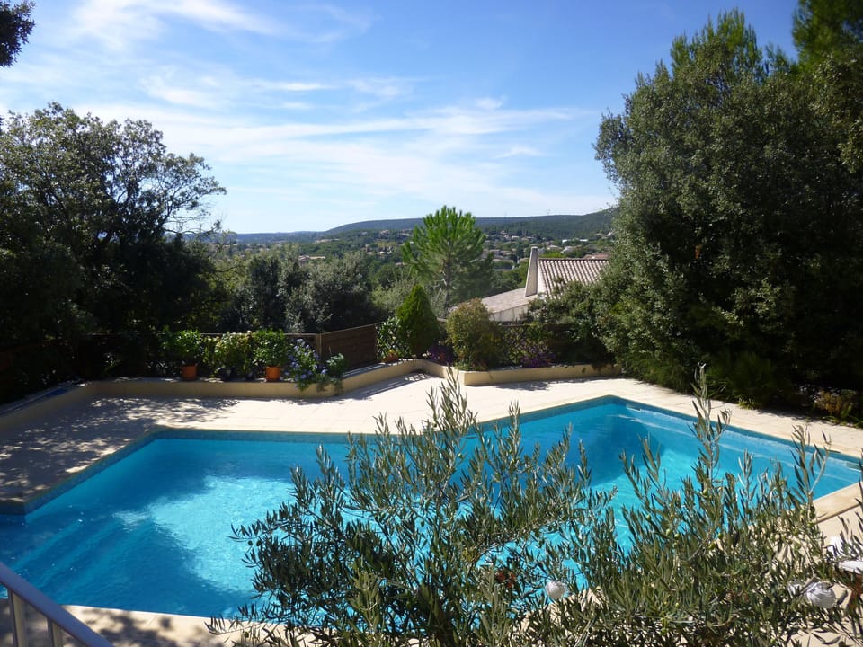 View pool and village below