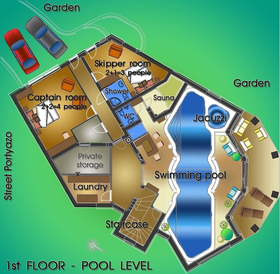 Layout Wellness level with double beds
