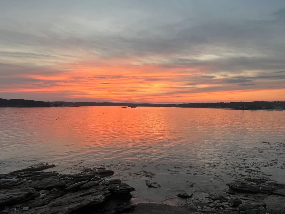 Sunset over John’s Bay from deck