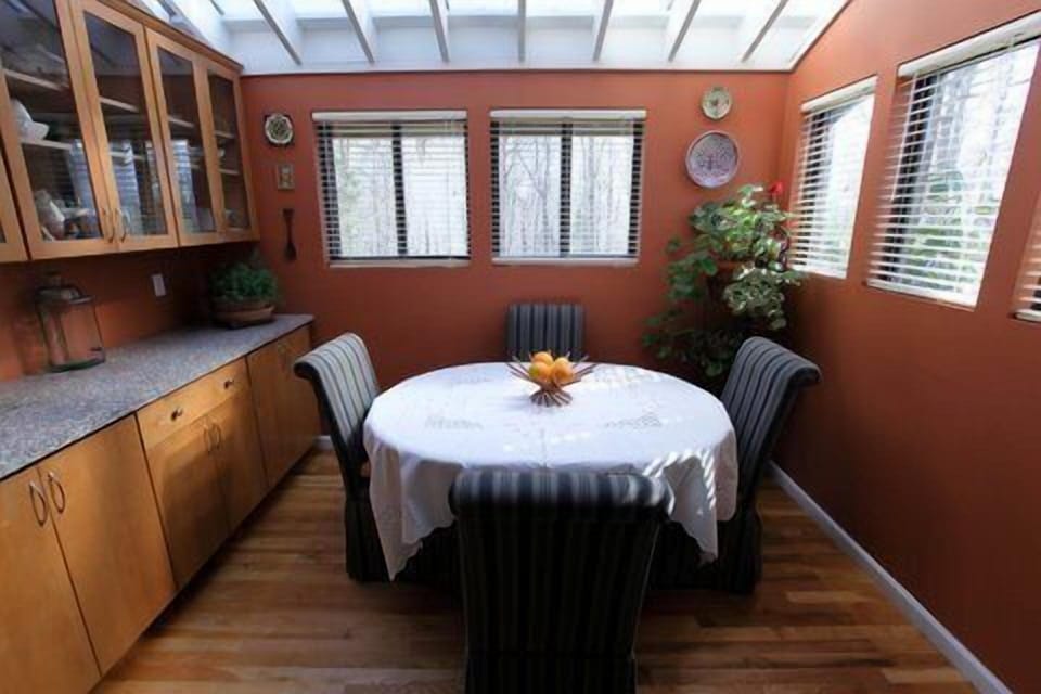 Breakfast nook with skylight.