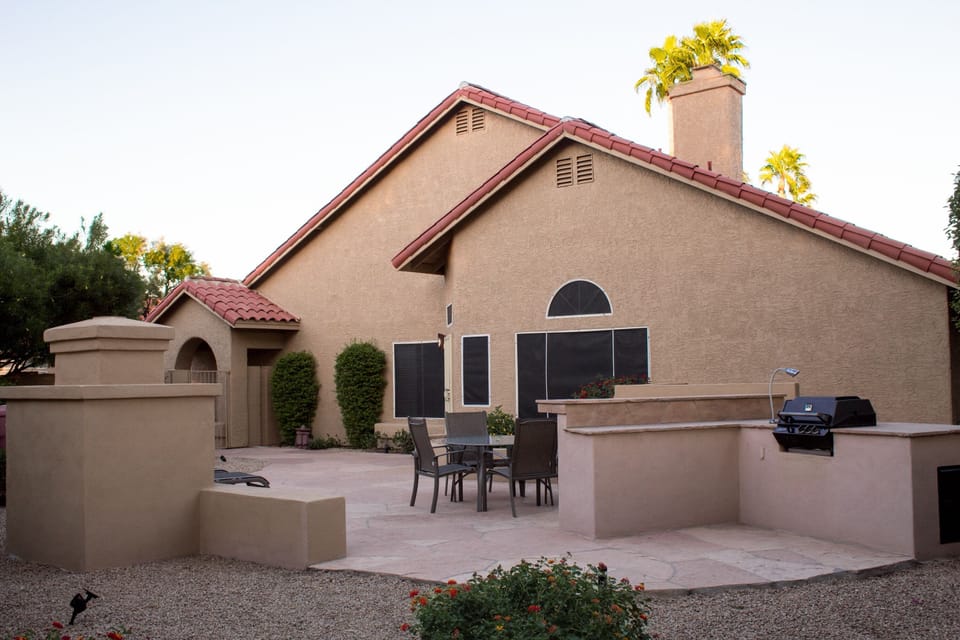Your Flagstone Patio with Gas BBQ and stand up bar.