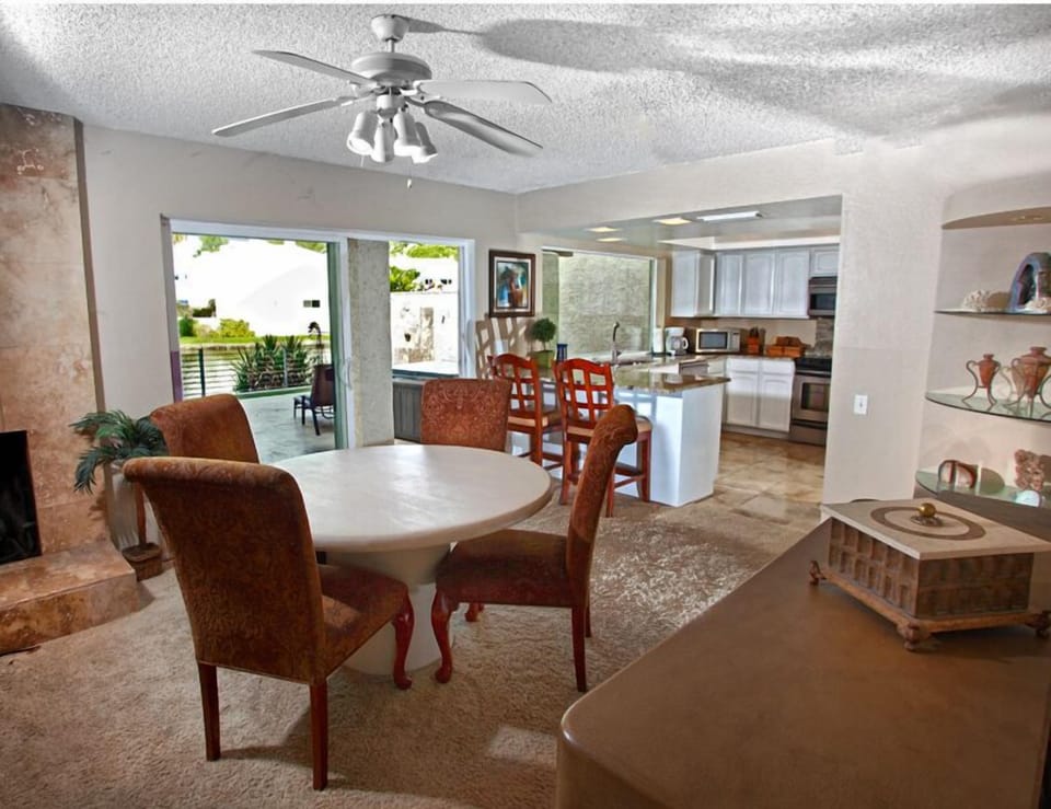 Dining area with view of the lake.